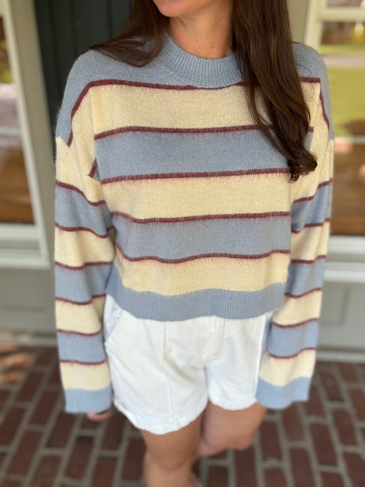 Blue Multi Stripe Fuzzy Sweater