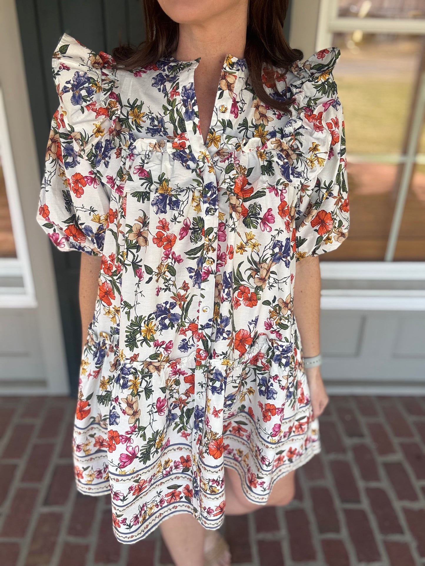 Elyse Floral Ruffle Yoke Neck Dress