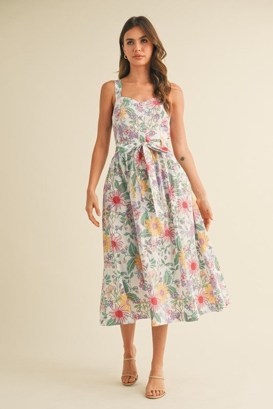 Ivory Multi Floral Button Down Midi Dress