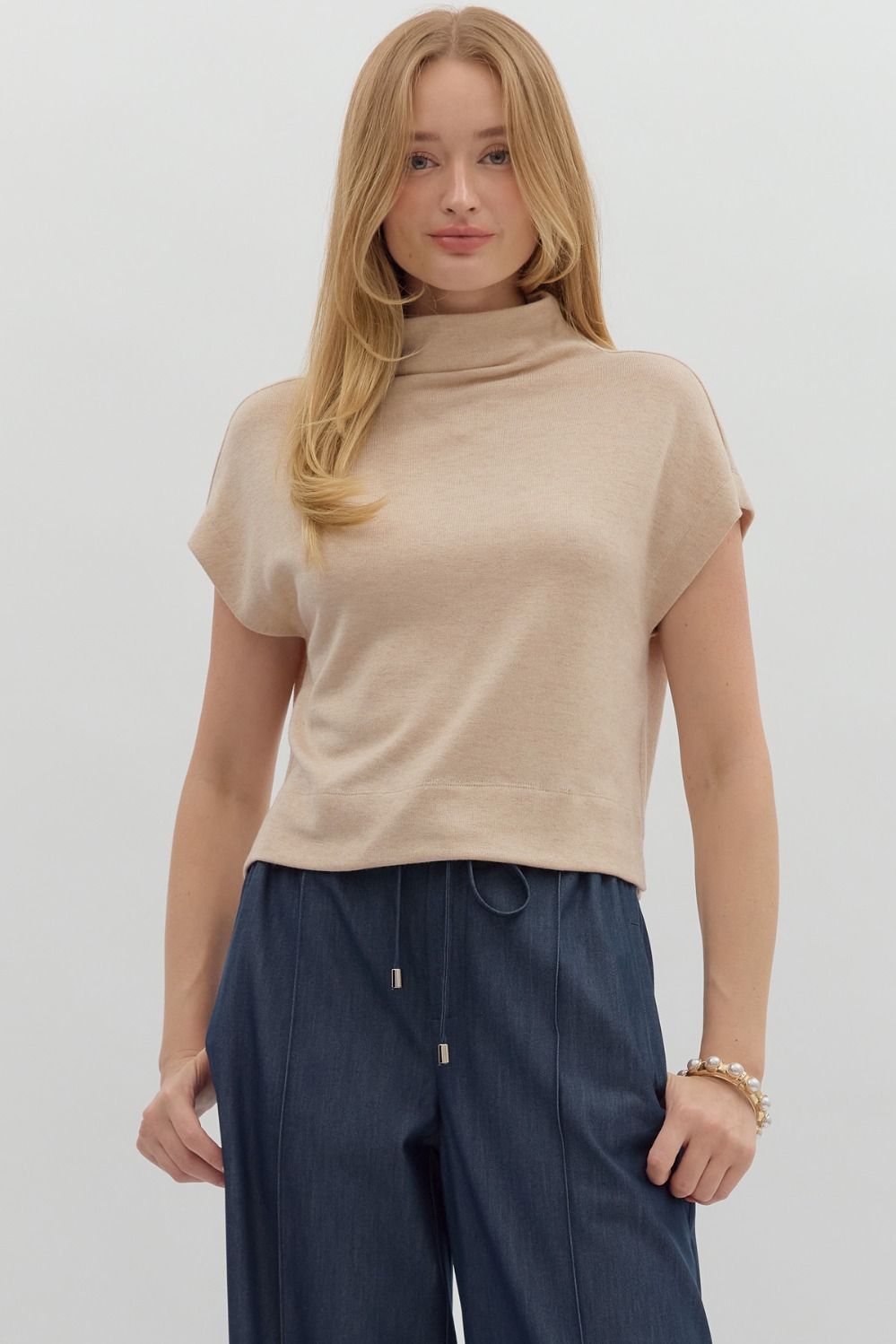 Oatmeal Mock Neck Top