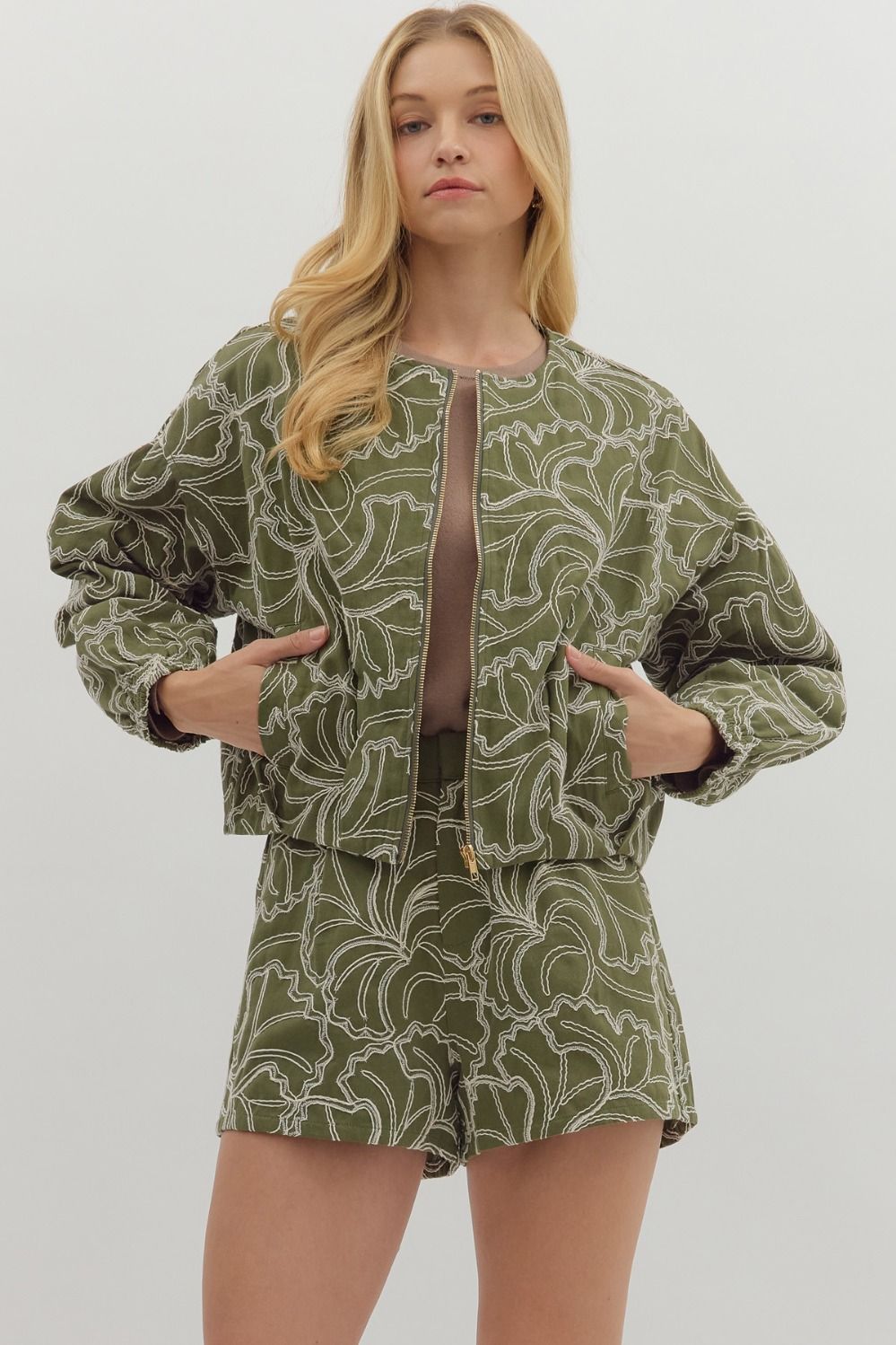 Olive Embroidered Set