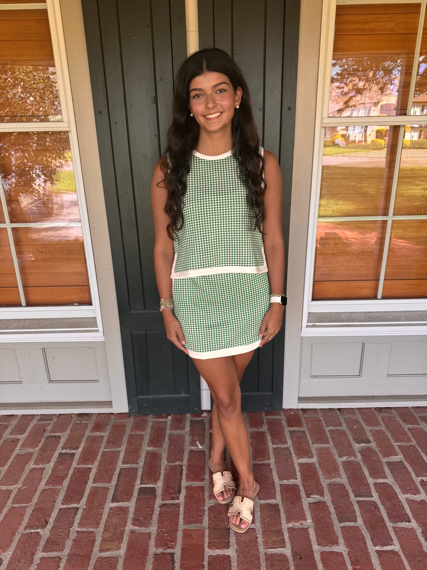Green Gingham Skort Set