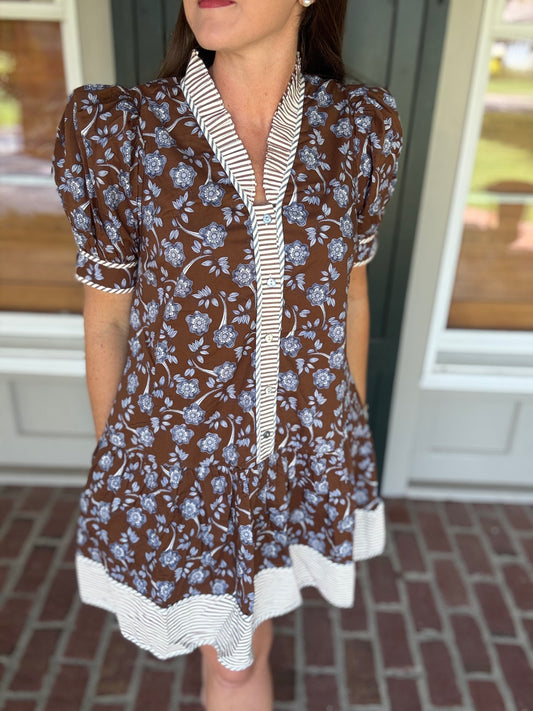 Brown and Blue Floral Dress