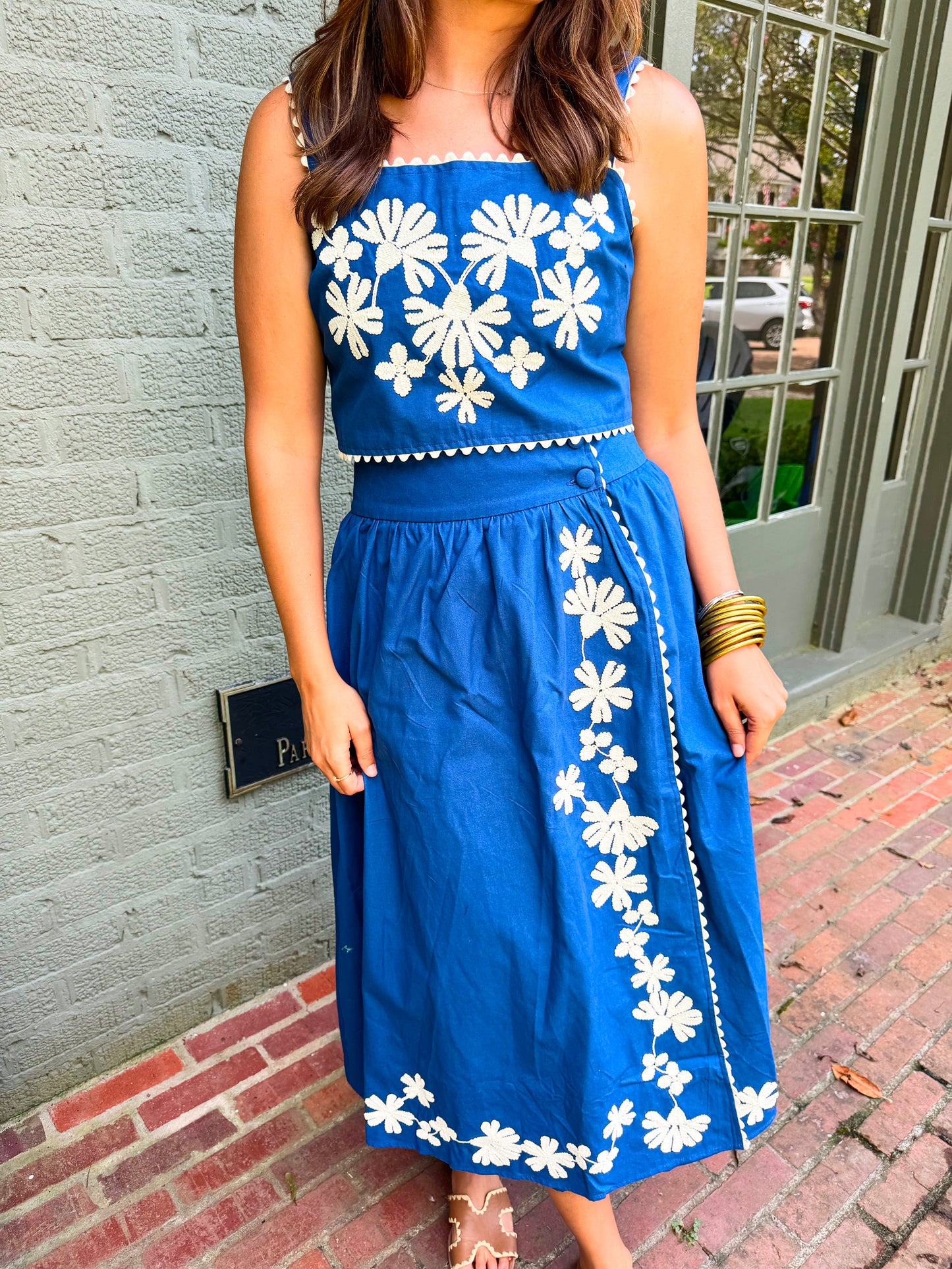 Navy Embroidered Skirt Set