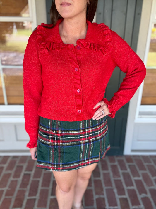 Red Ruffle Trim Sweater