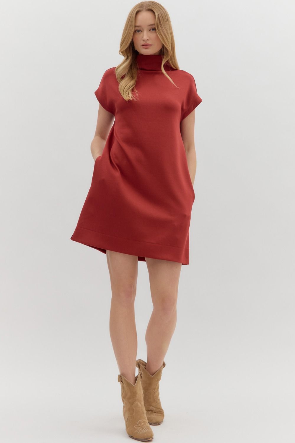 Brick Mock Neck Dress