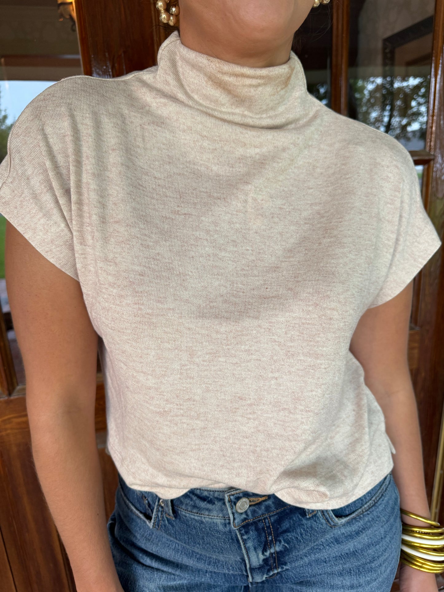 Oatmeal Mock Neck Top