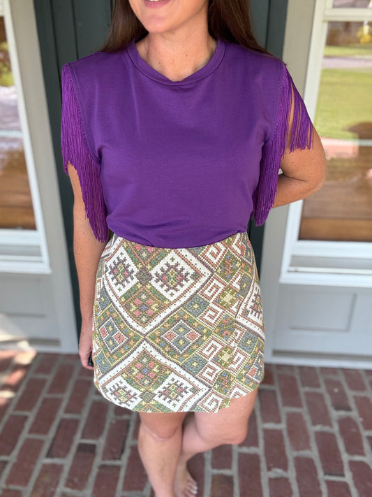 Purple Fringe Detailed Knit Top