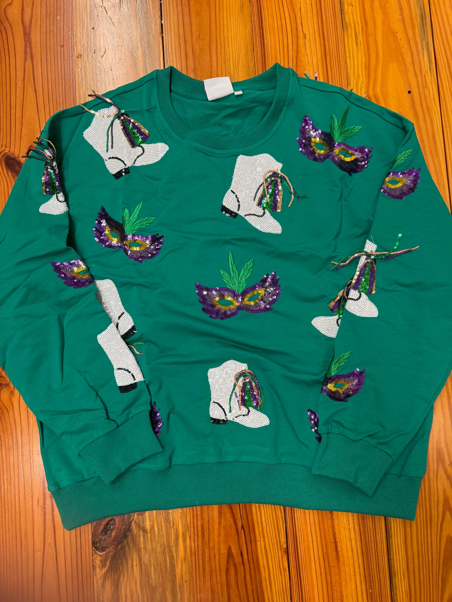 Mardi Gras Sequin Boot Sweatshirt