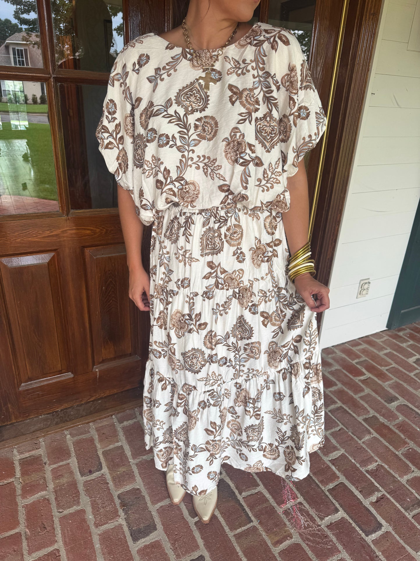 Brown Floral Skirt Set