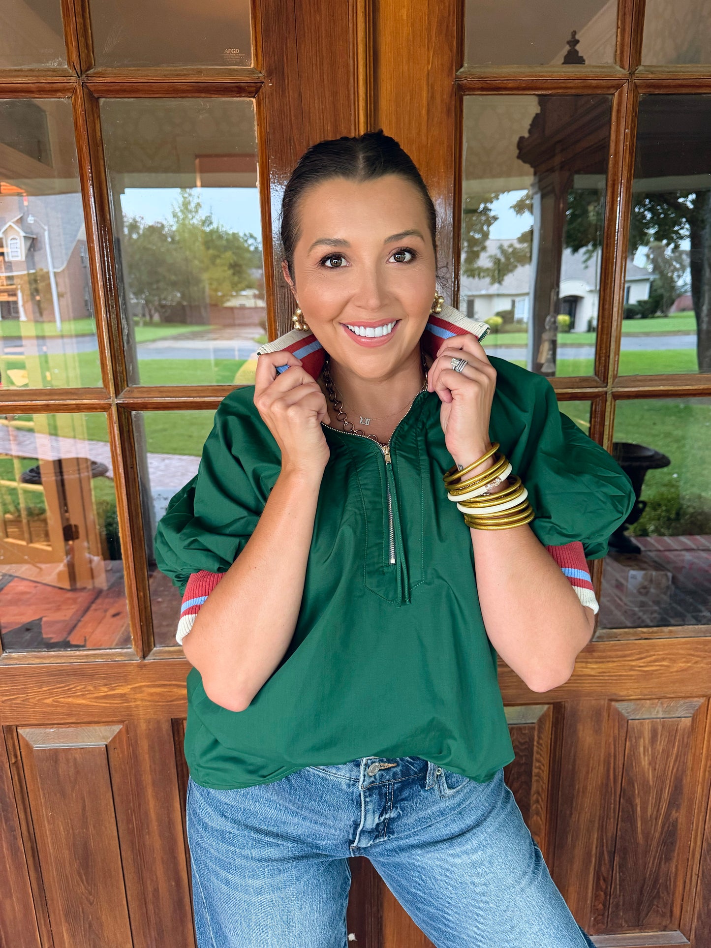 Green Contrast Detail Top