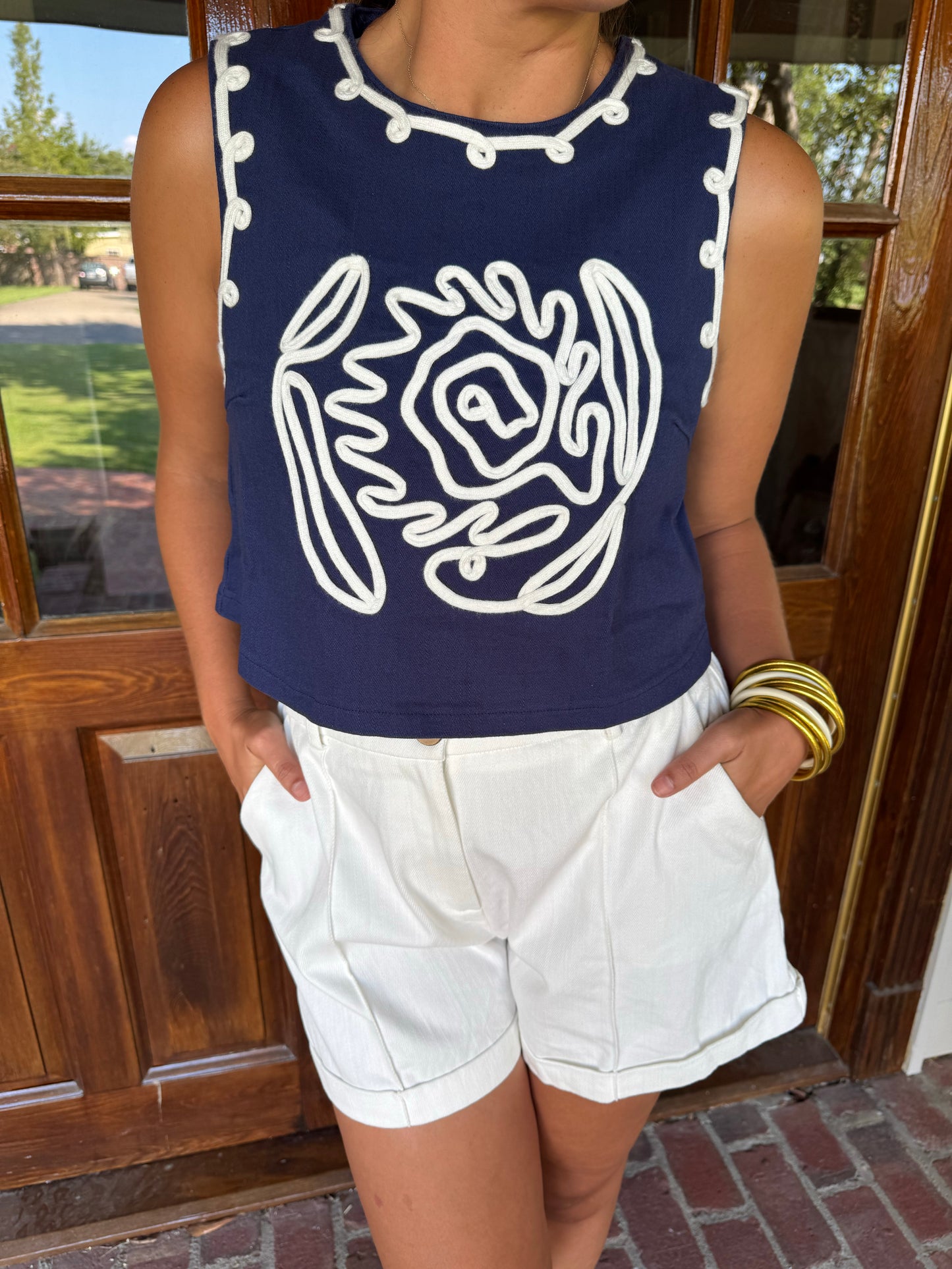 Navy Cord Detail Top