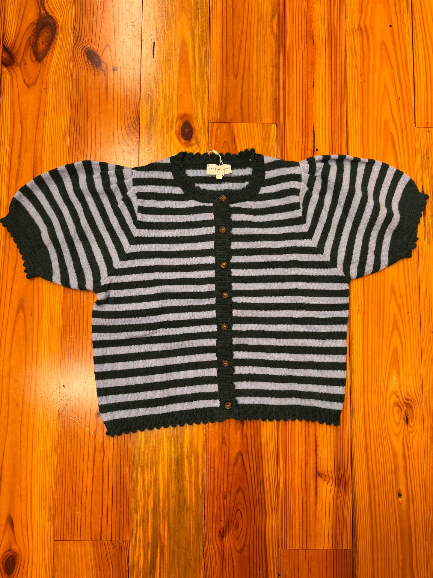 Hunter Green Striped Scallop Trim Top