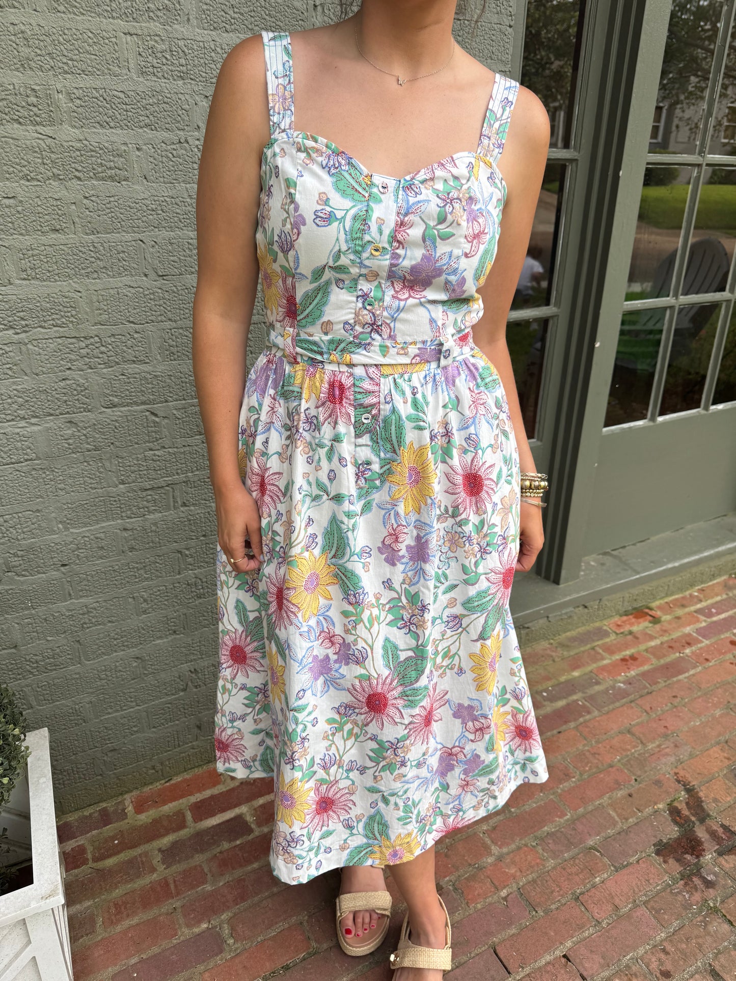 Ivory Multi Floral Button Down Midi Dress