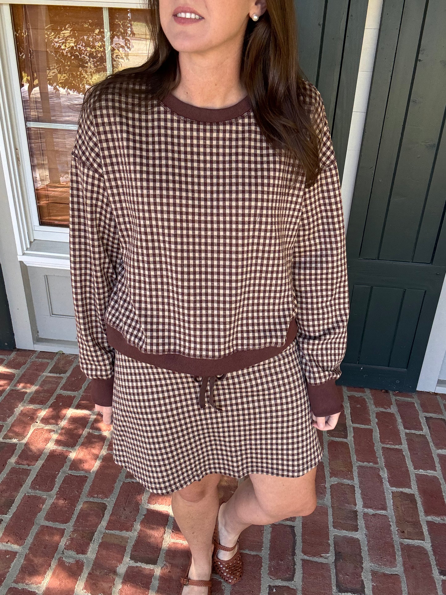 Brown Gingham Athleisure Skort Set