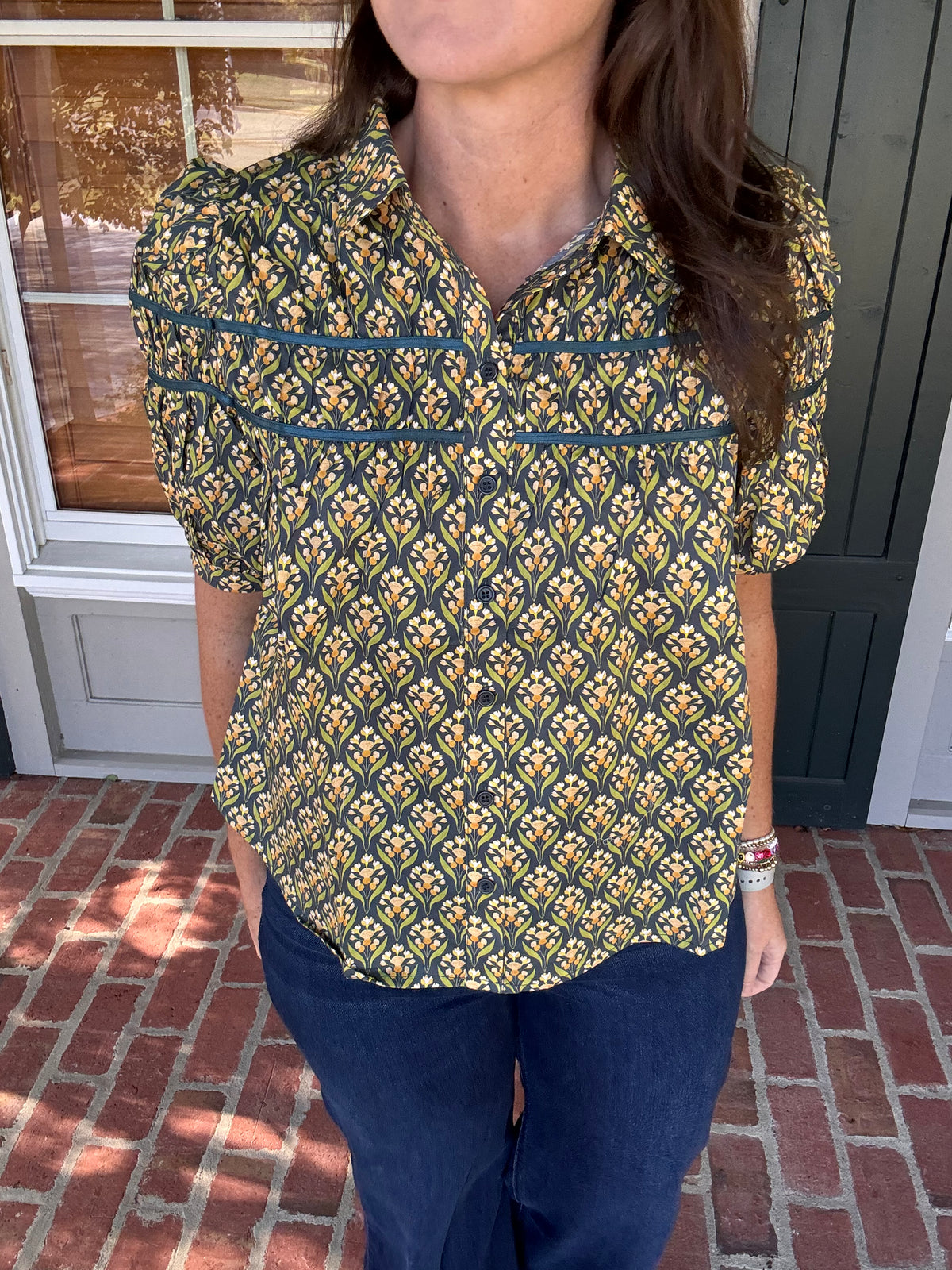 Teal Green Multi Blouse