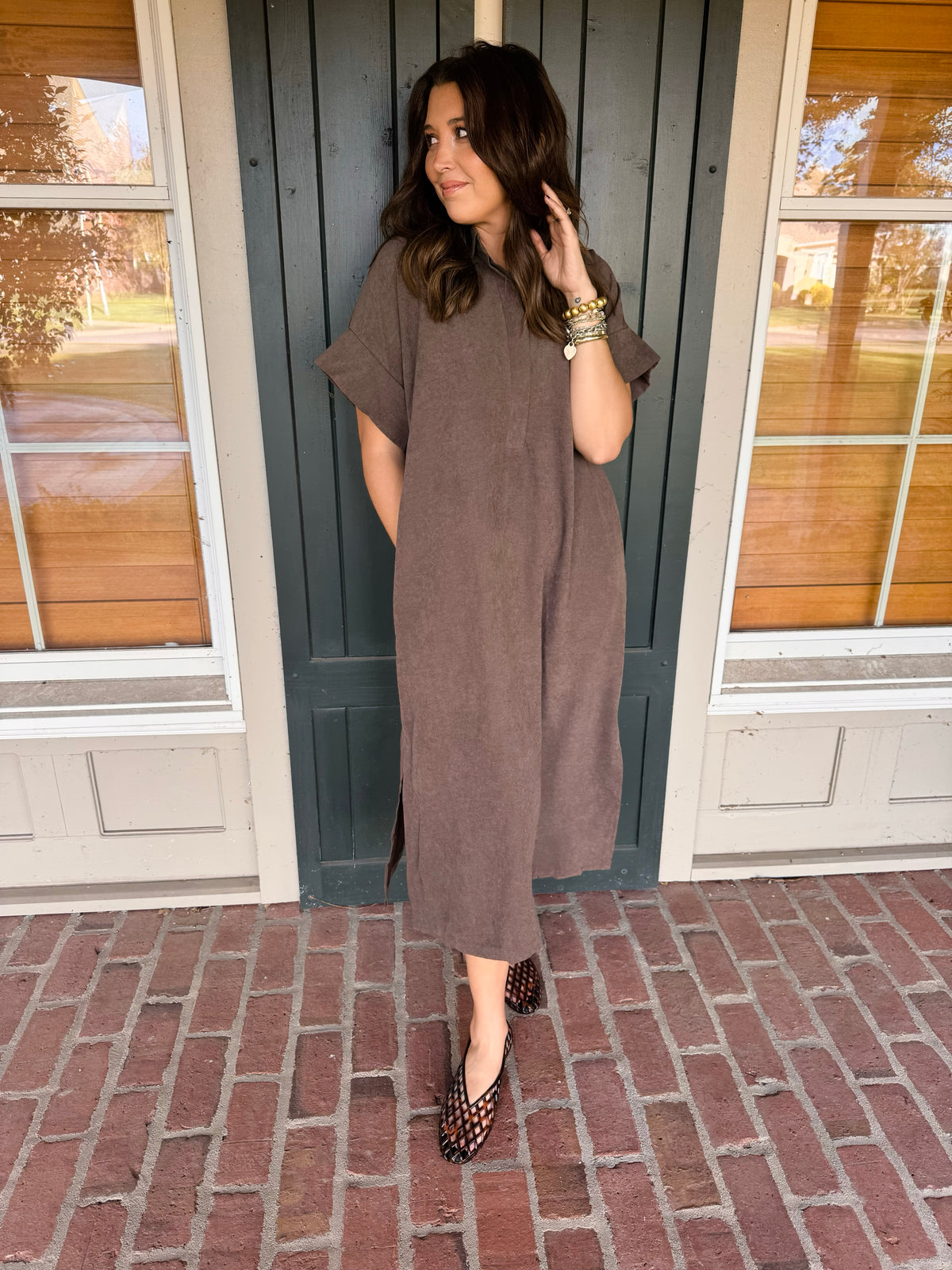 Brown Midi Shirt Dress