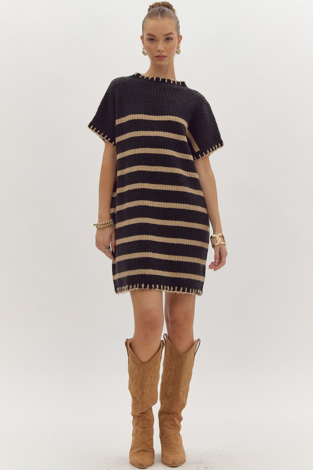 Black Striped Sleeveless Sweater Dress