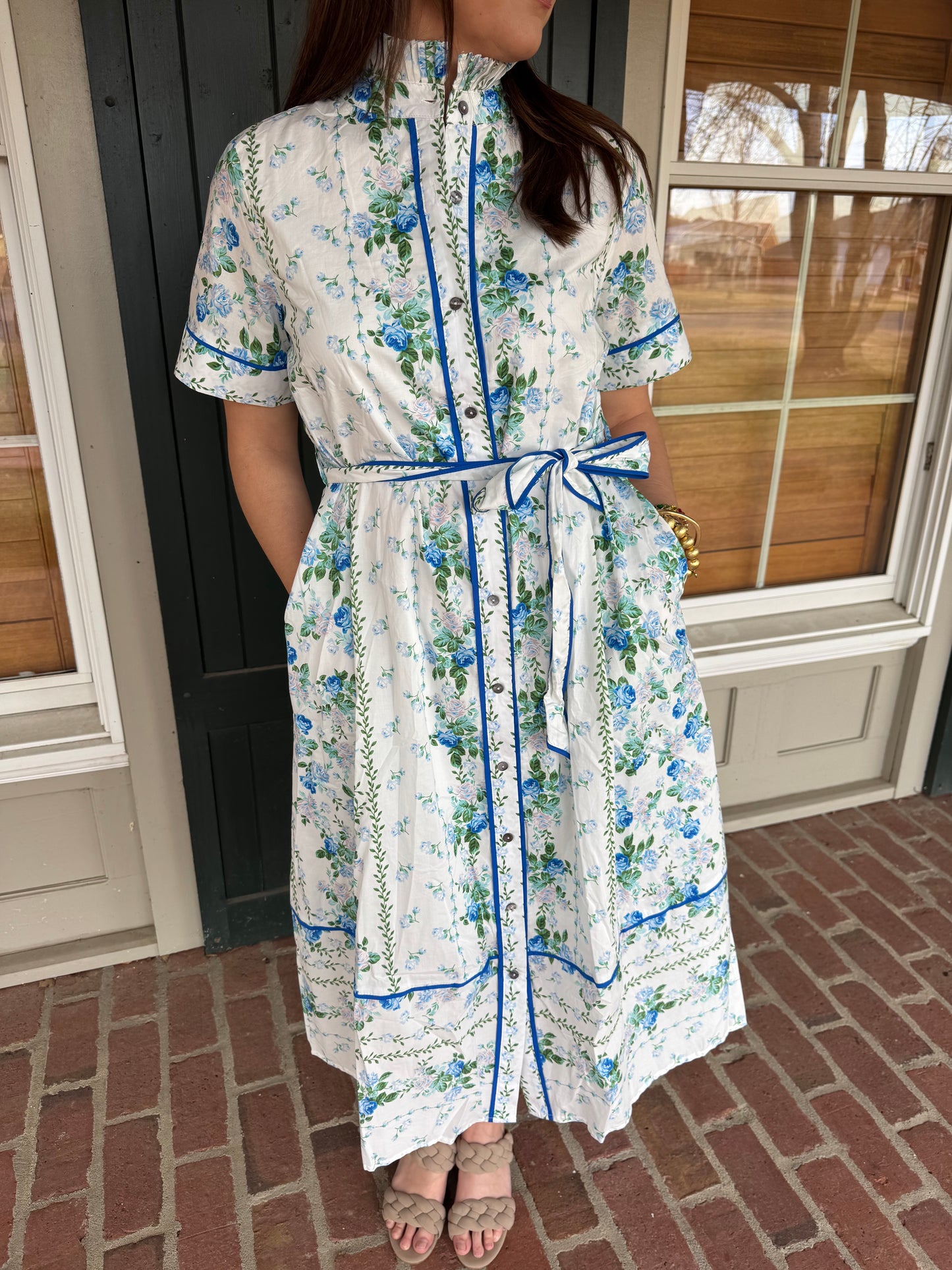 Blue Floral High Neck Midi