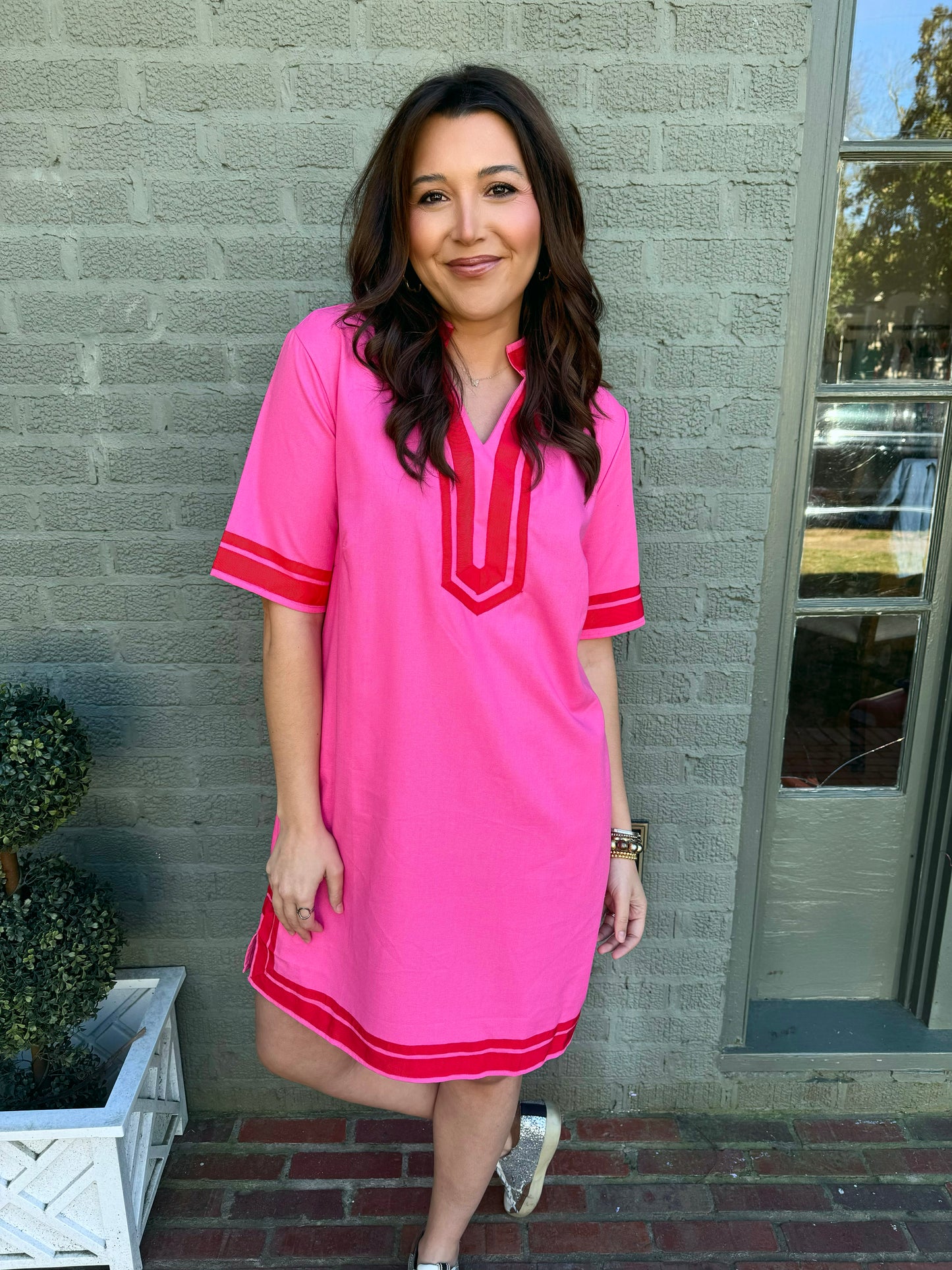 Pink Contrast Trim Dress