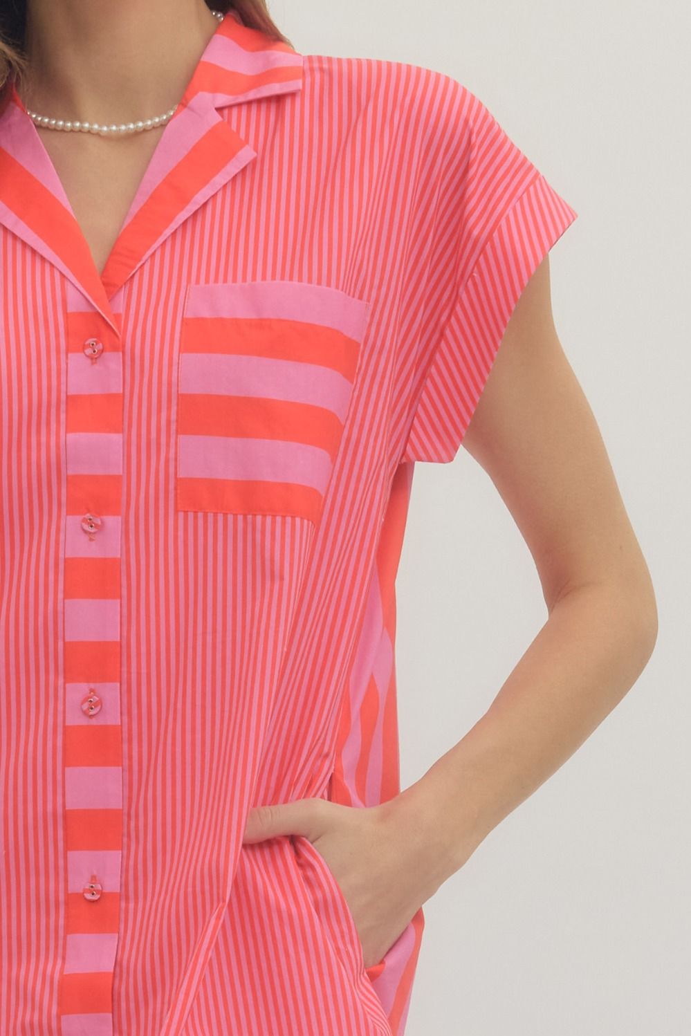 Pink Orange Stripe Shirt Dress