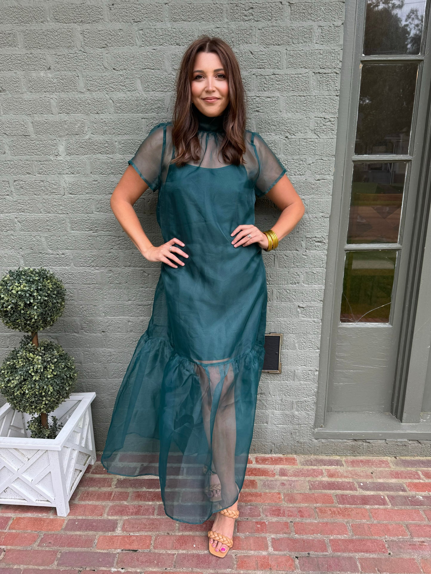 Emerald Organza Long Dress