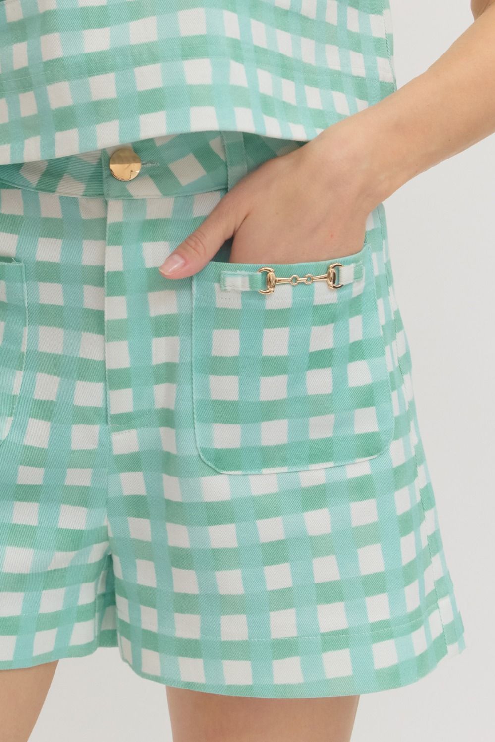 Mint Plaid Horse Bit Short Set
