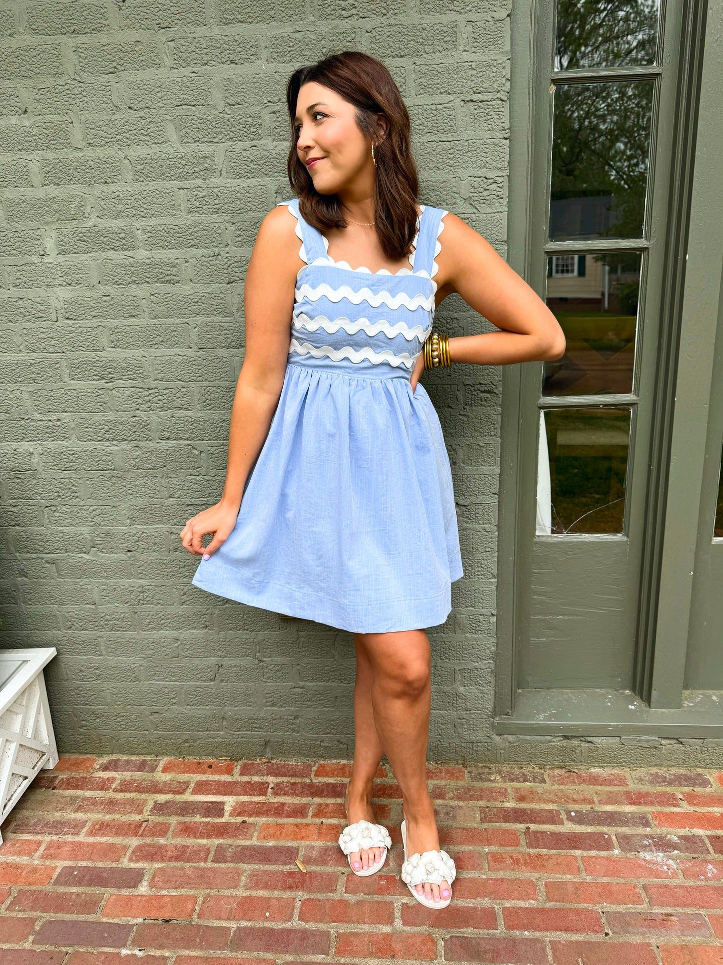 Blue Sleeveless Ric Rac Dress