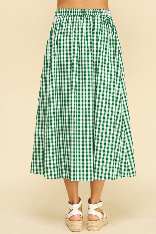 Green Gingham Button Down Skirt