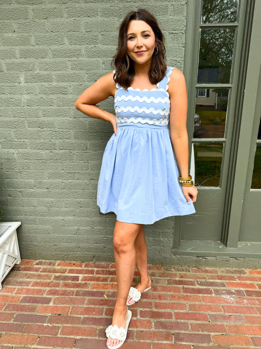 Blue Sleeveless Ric Rac Dress