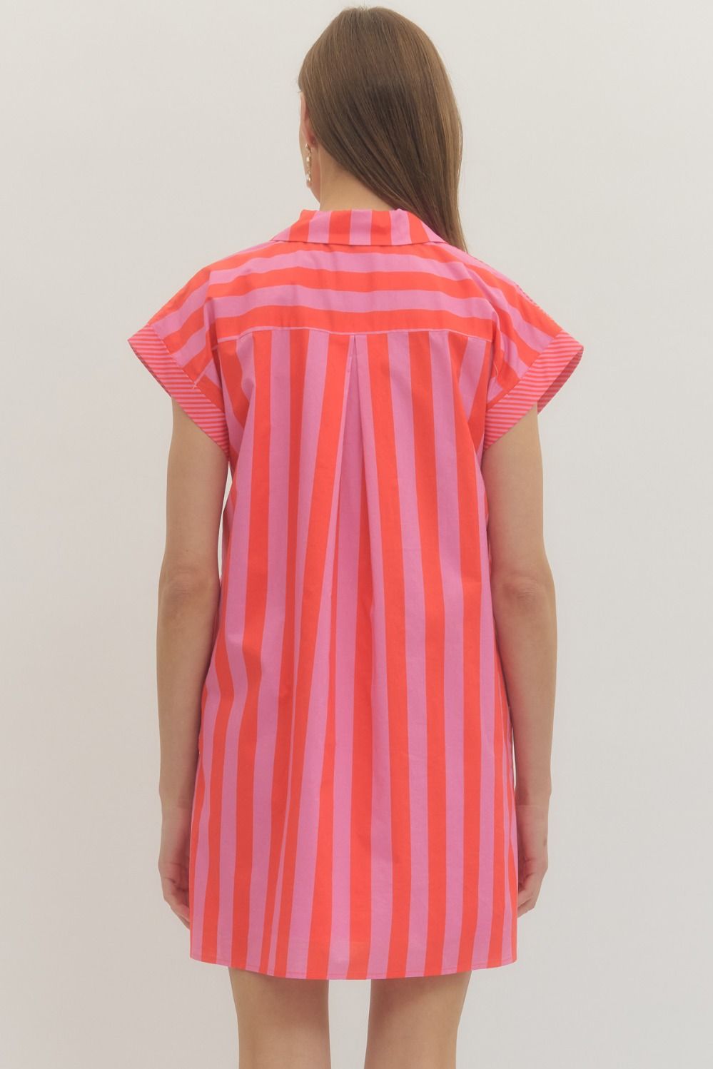Pink Orange Stripe Shirt Dress