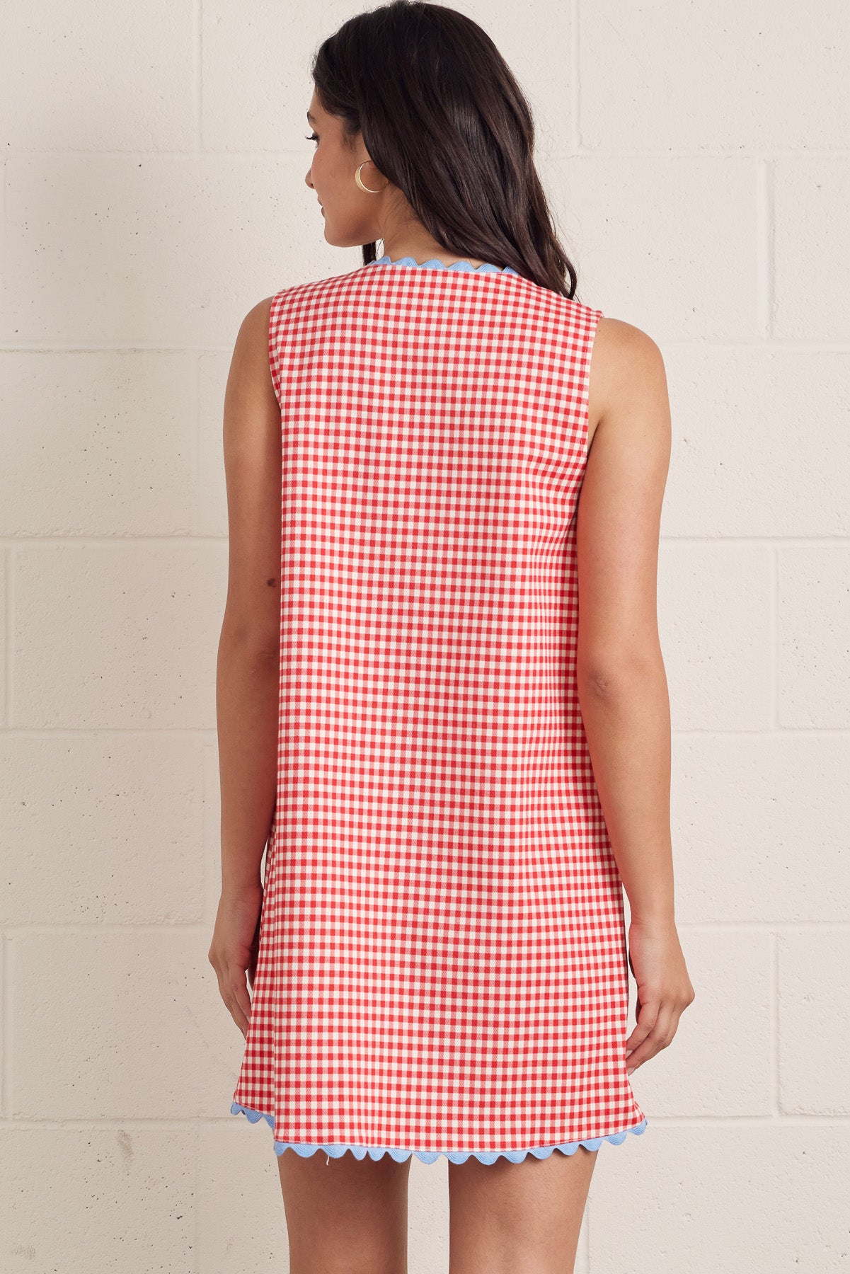Red Gingham with Powder Blue Ric Rac Trim Shift Dress