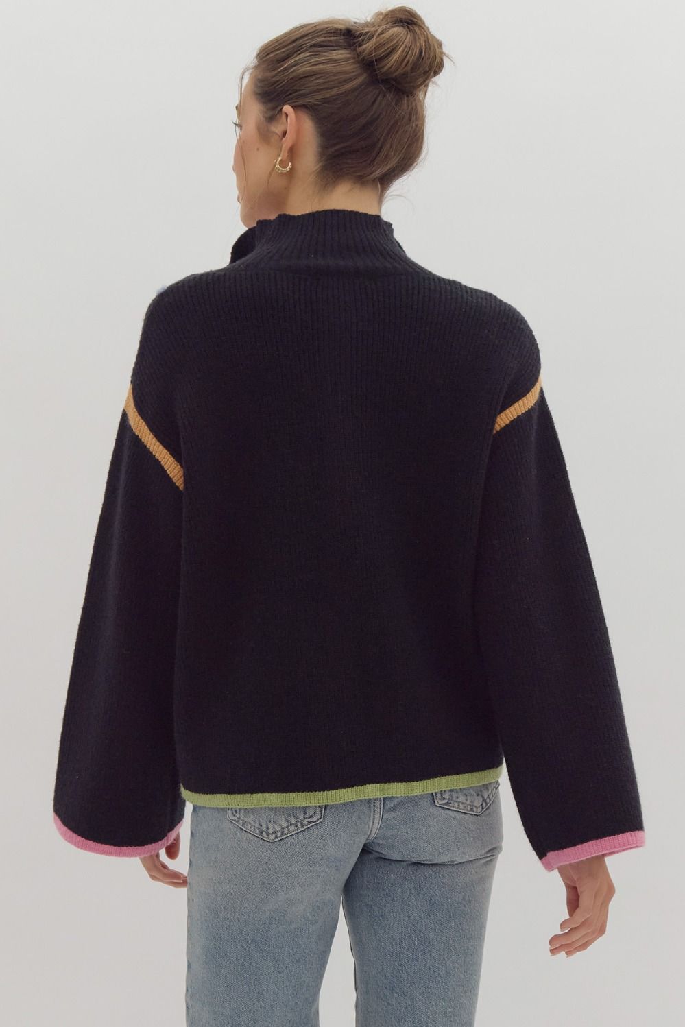 Black Multi Color Trim Half Zip