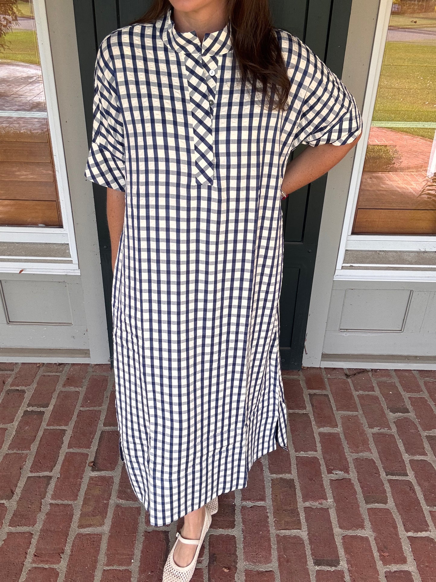 Navy Windowpane Midi