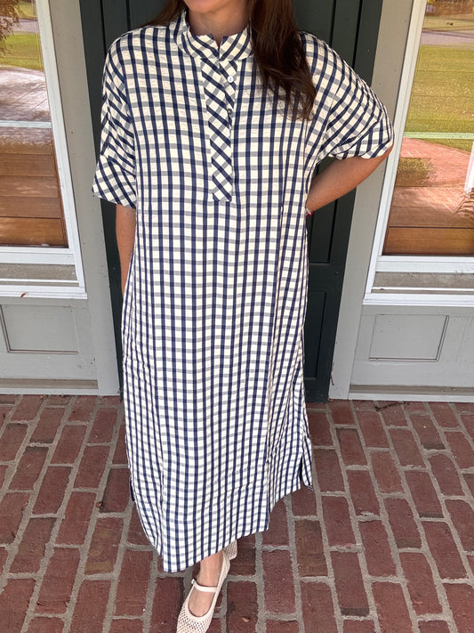 Navy Windowpane Midi