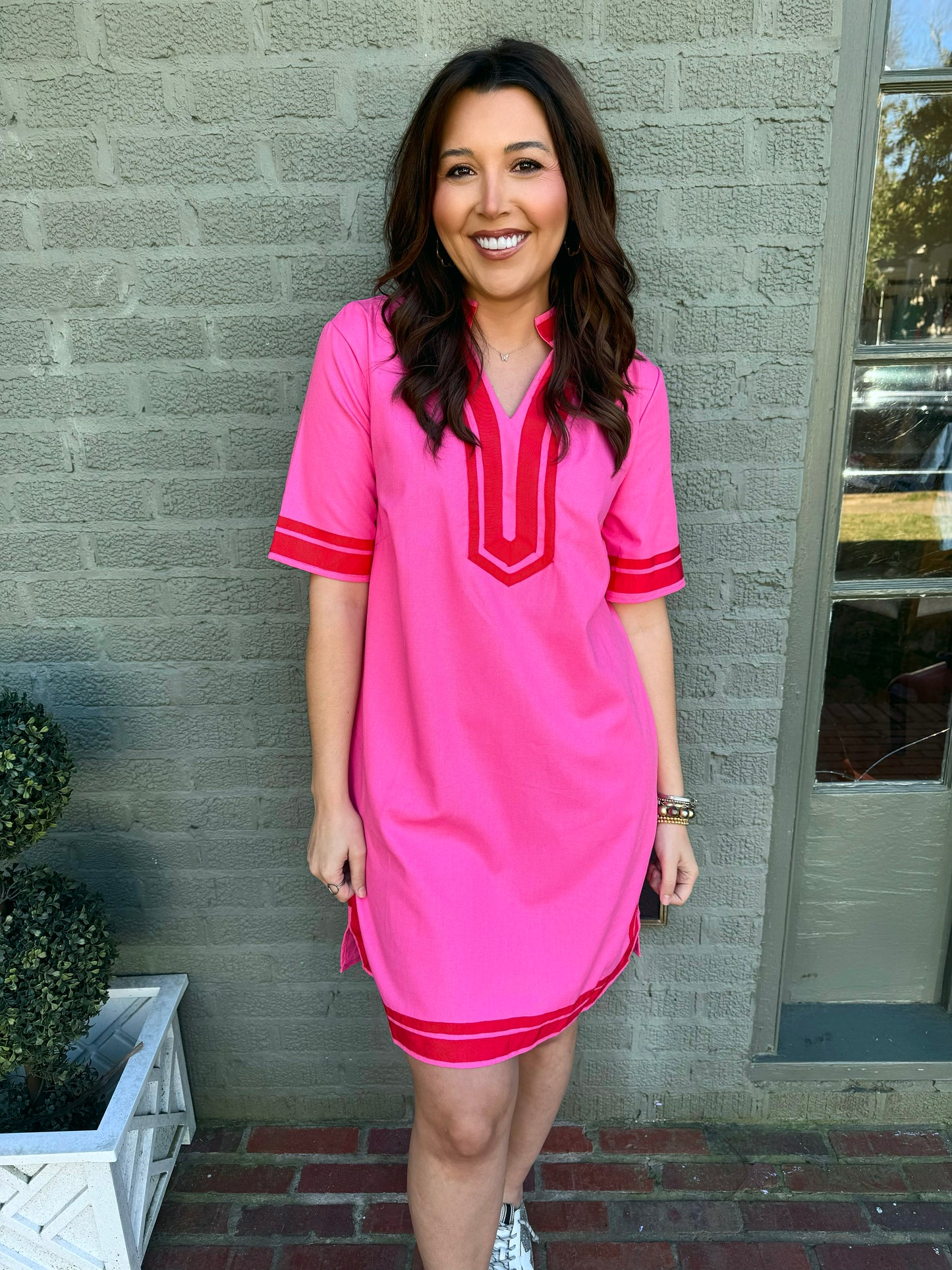 Pink Contrast Trim Dress