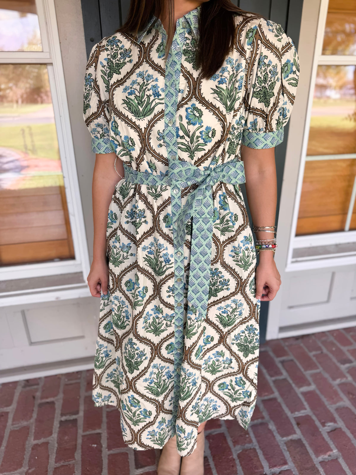 Natural Mix Block Print Midi