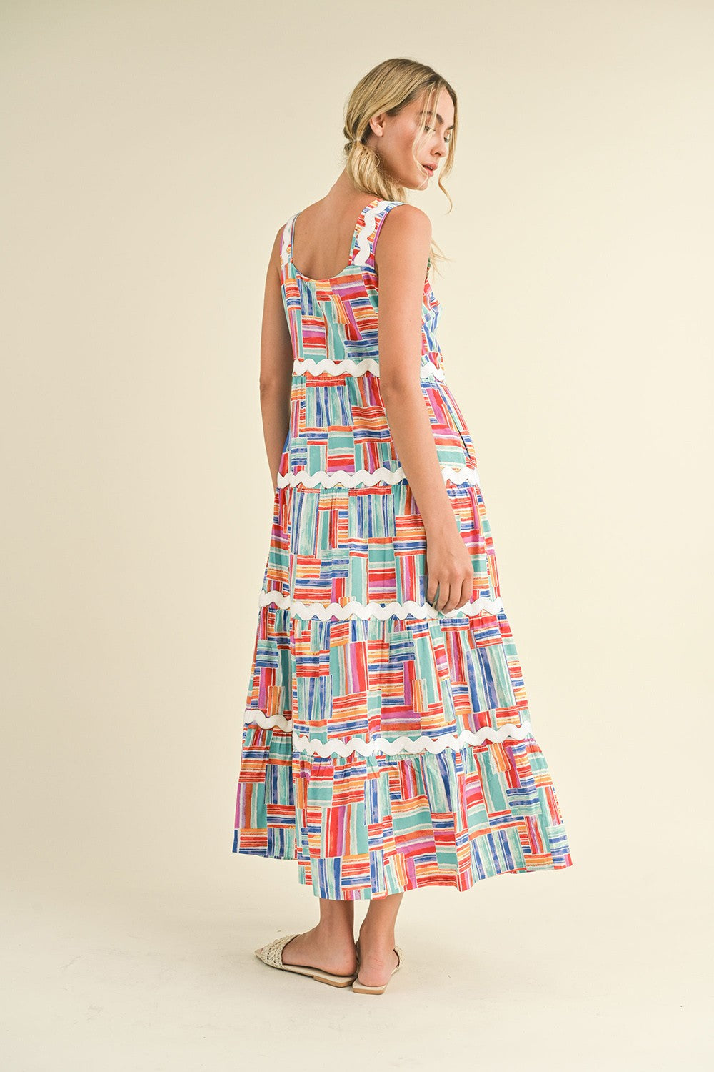 Blue Multi Tiered Ric Rac Trimmed Midi