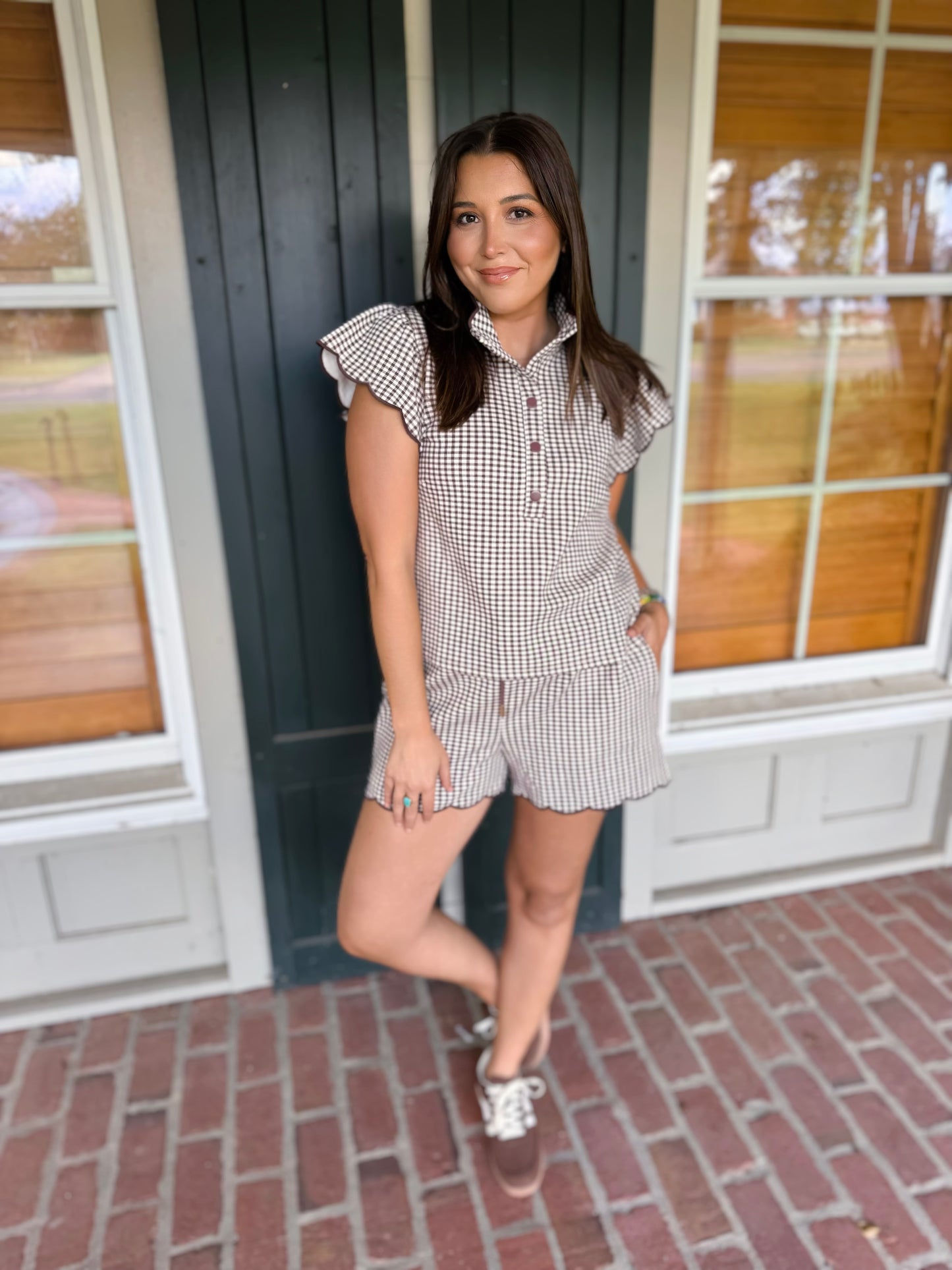 Brown Gingham Short Set