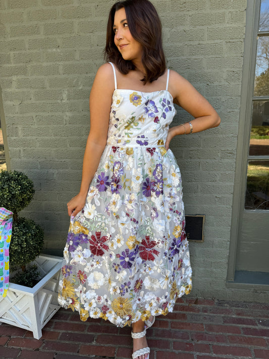 White Floral Midi Dress