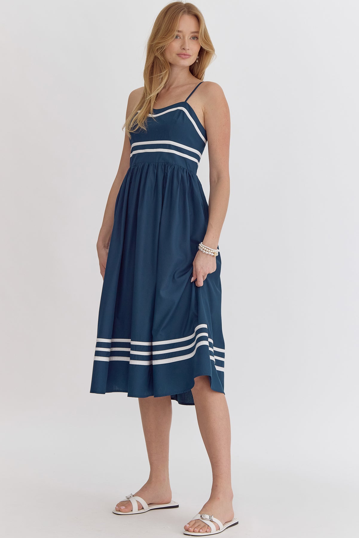 Navy with White Piping Detail Midi