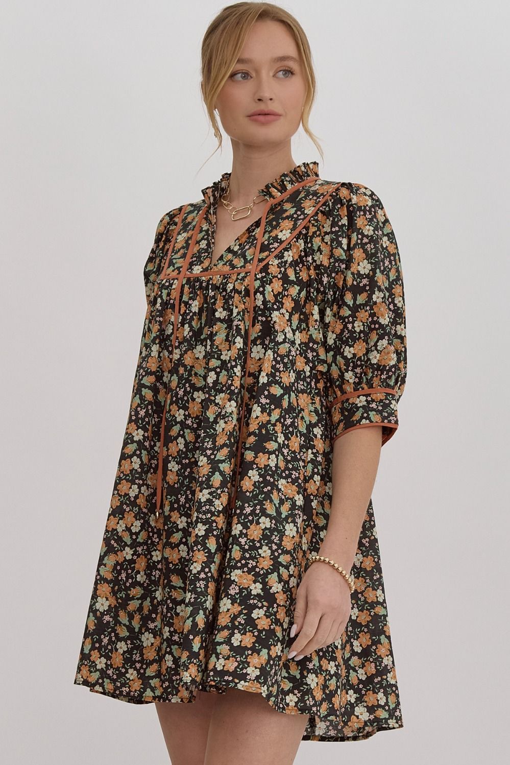 Black Ditsy Floral Dress