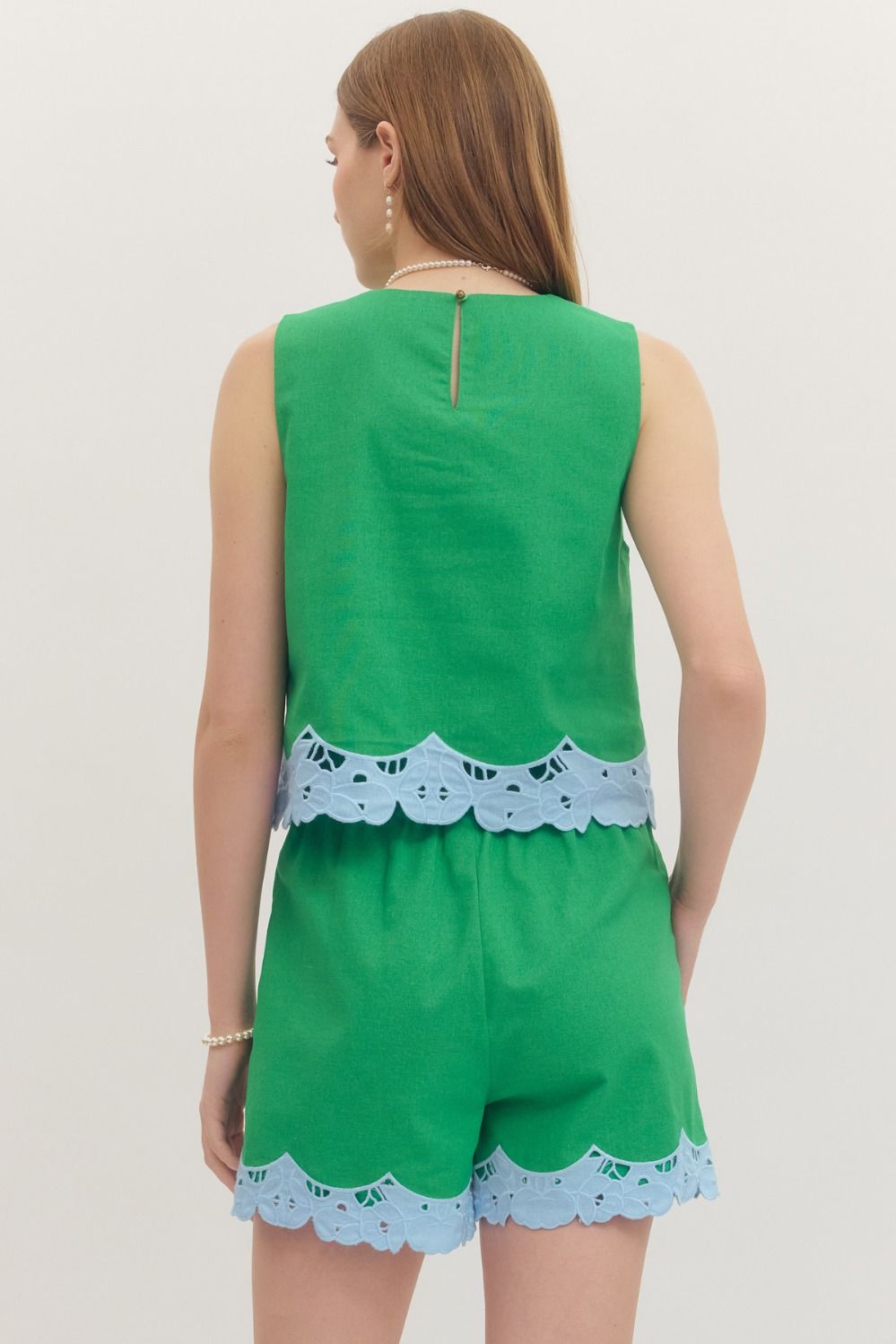 Green and Blue Lace Trim Skort Set