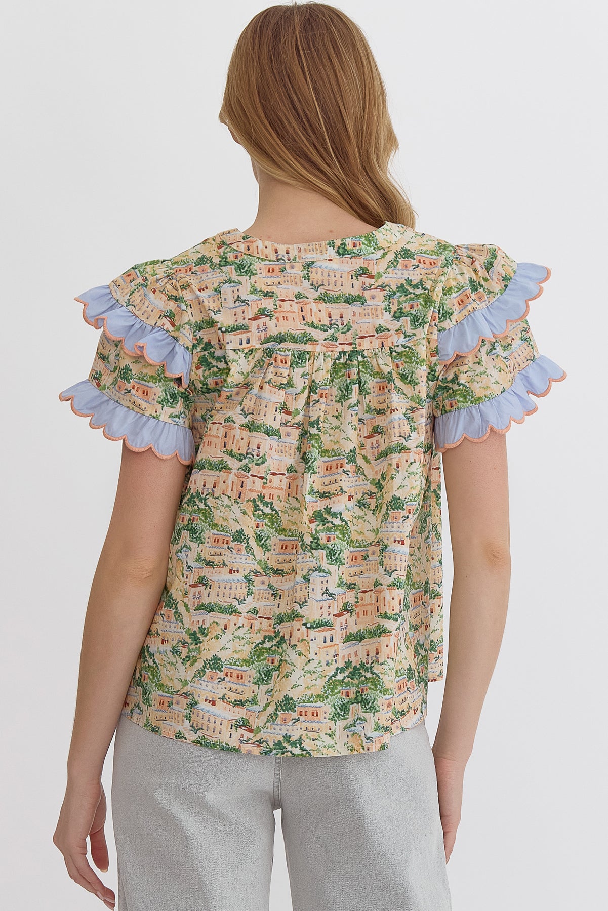 Green Peach Landscape Ric Rac Top