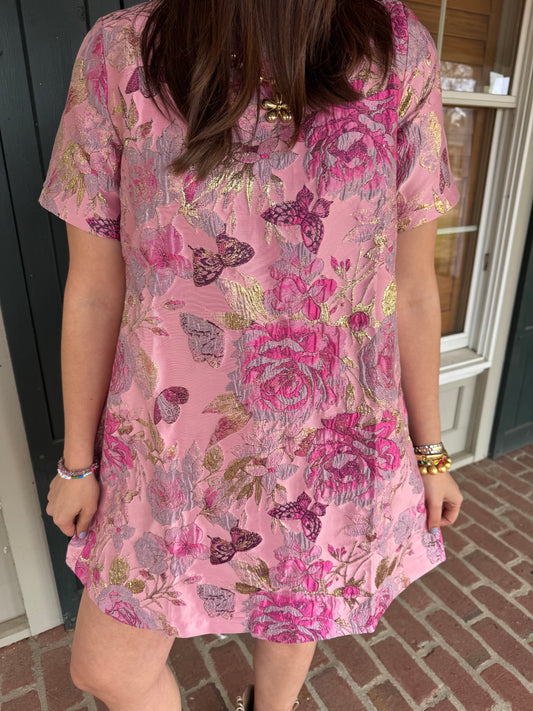 Jacquard Floral Butterfly Shift Dress