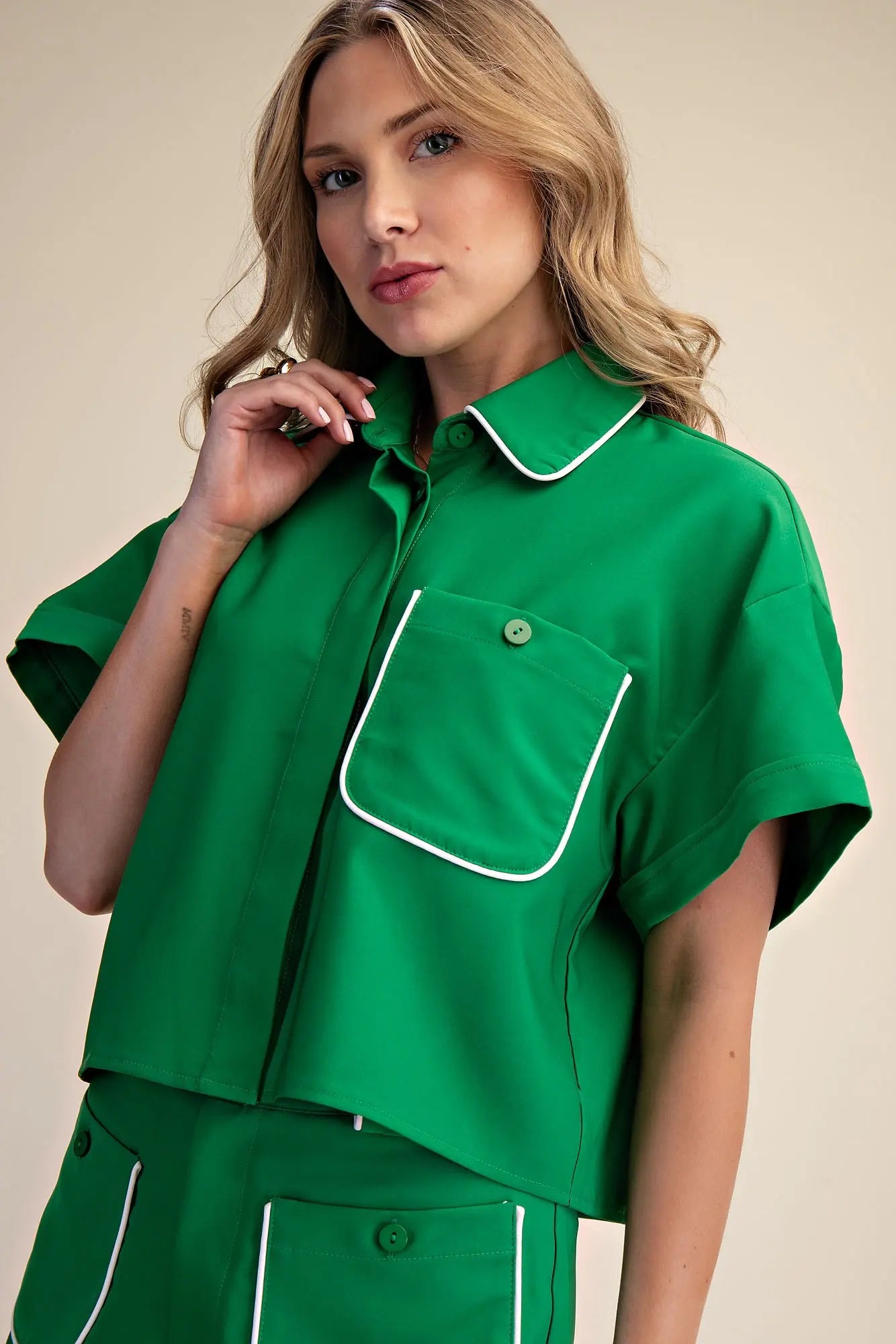 Green Piping Detail Short Set