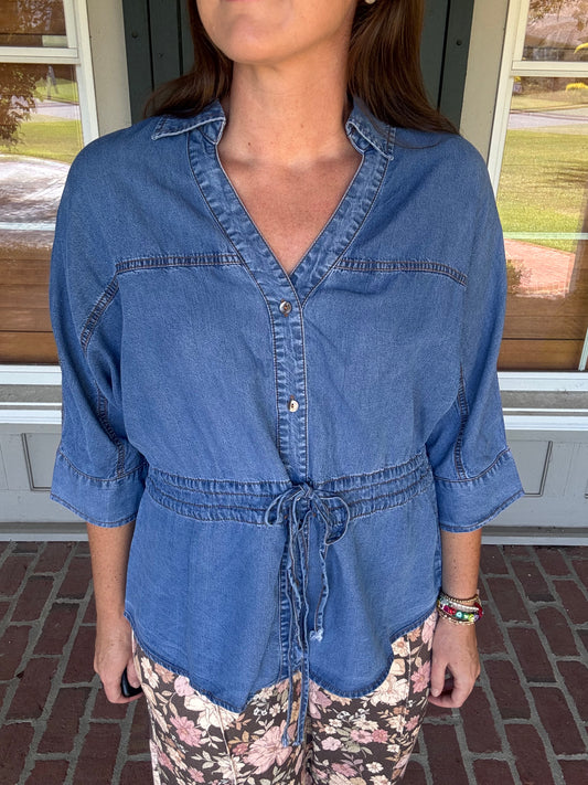 Dark Denim Tie Waist Top