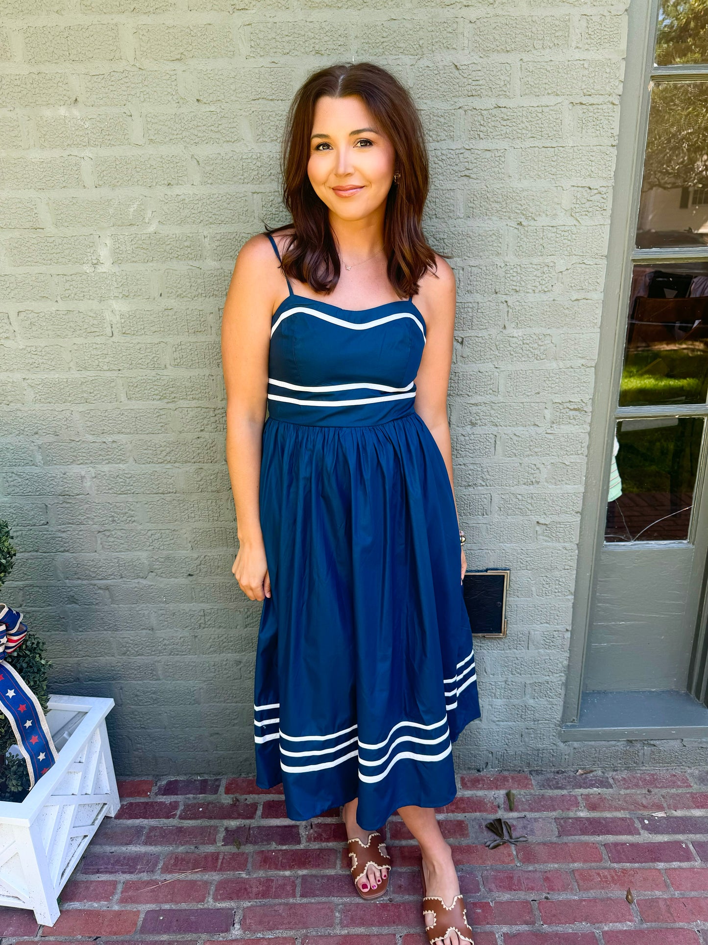 Navy with White Piping Detail Midi