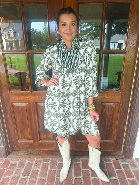 Olive Mix Printed Dress