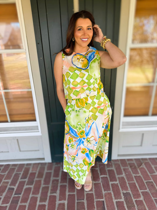 Lime Green Print Skirt Set